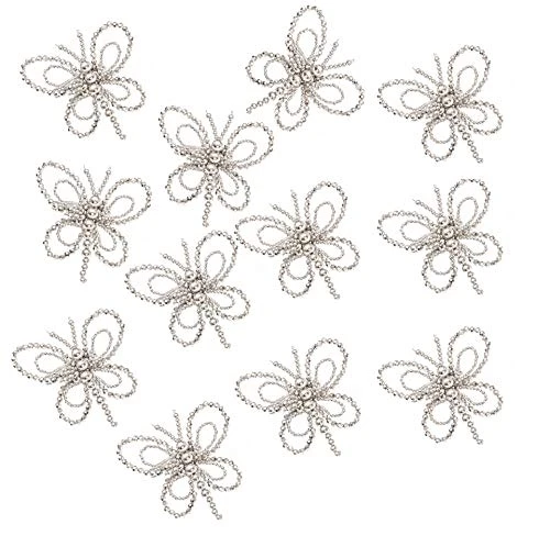 Metal Napkin Rings Set Of 12, Butterfly Napkin Holders, Hammered Napkin Rings Bulk For Party Decoration, Dinning Table, Everyday, Family Gatherings - A Great Tabletop Décor - Silver