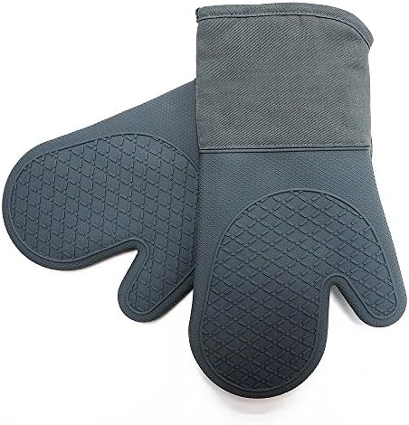 Silicone Shell Kitchen Oven Mitts For Heat Resistant 500 Degrees With Waterproof, Set Of 2 Oven Gloves For BBQ Cooking Set Baking Grilling Barbecue Microwave Hot Mitt Grey - Image 8