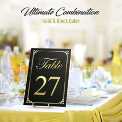 GENERIC Black And Gold Table Numbers Cards, Numbered 1-30 And Head Table Card, Wedding Table Numbers, Table Seating Cards, Gold Table Numbers Perfect For Wedding Reception