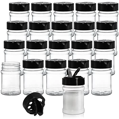 20 Pack Plastic Spice Jars Bottles, 5 Oz PET Spice Containers BPA Free With Black Cap, Empty Seasoning Jars Glitter Storage Containers For Storing Spice Herbs Powders Glitter