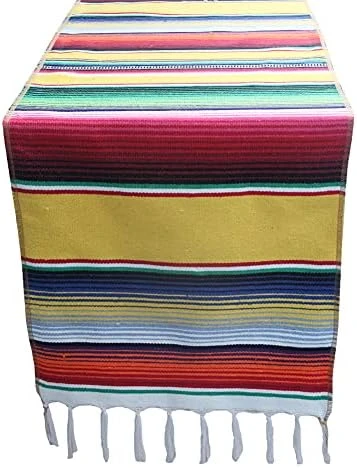 Mexican Serape Table Runner For Mexican Theme Party, Cinco De Mayo Fiesta Party, Day Of Death Decorations, Falsa Classic Striped Fringe Pattern Cotton Blanket, Purple,14x84 Inches - Image 12