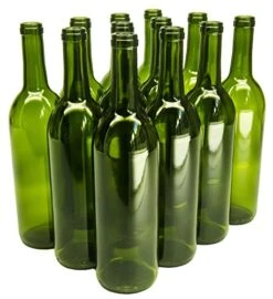 - W5CG 750ml Glass Bordeaux Wine Bottle Flat-Bottomed Cork Finish - Case Of 12 - Champagne Green