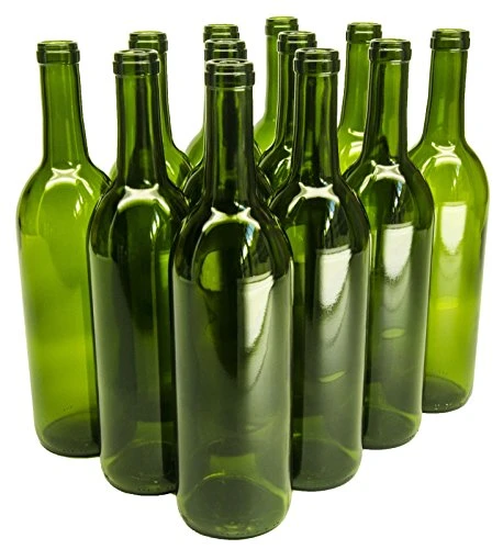 - W5CG 750ml Glass Bordeaux Wine Bottle Flat-Bottomed Cork Finish - Case Of 12 - Champagne Green