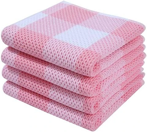 100% Cotton Waffle Weave Check Plaid Kitchen Towels, 13 X 28 Inches, Super Soft And Absorbent Dish Towels For Drying Dishes, 4-Pack, White & Black - Image 6