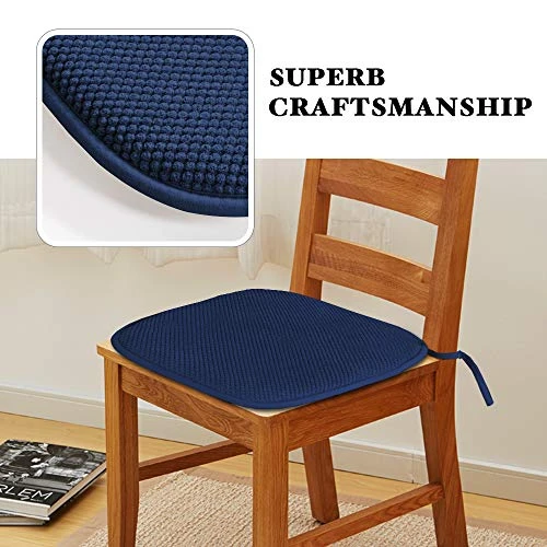 Premium Chair Cushions Memory Foam Chair Pads 4 Pack - 16x16 Inch Thick Soft Seat Cushion Pads Non Slip With SBR Backing And Straps - Durable Mats Pads For Lounge, Kitchen, Navy - Image 4