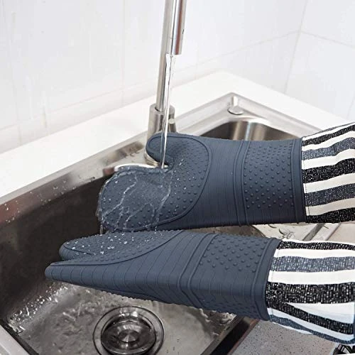 Heat Resistant 550 Degree Oven Mitt, Silicone Oven Hot Mitts - 1 Pair, Extra Long Professional Baking Oven Gloves - Food Safe,Pot Holders Cooking,Grilling,Kitchen (Grey Mittens) - Image 4