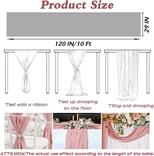 YAWALL Chiffon Table Runner For Wedding Decorations - Dusty Rose Bridal Baby Shower Party Decor Rustic Boho Runners 10ft - Image 2