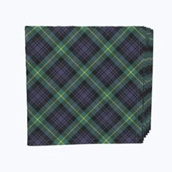 Napkin Set, 100% Polyester, Set Of 12, 18x18, Blue & Green Tartan Plaid