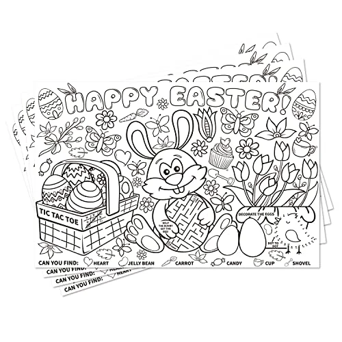 Disposable Easter Place Mats For Kids 12 Pack Bunny Eggs Coloring Activity Paper Place Mat 11”x 17” Easter Day Table Mat Sheets For Children School Party Decor