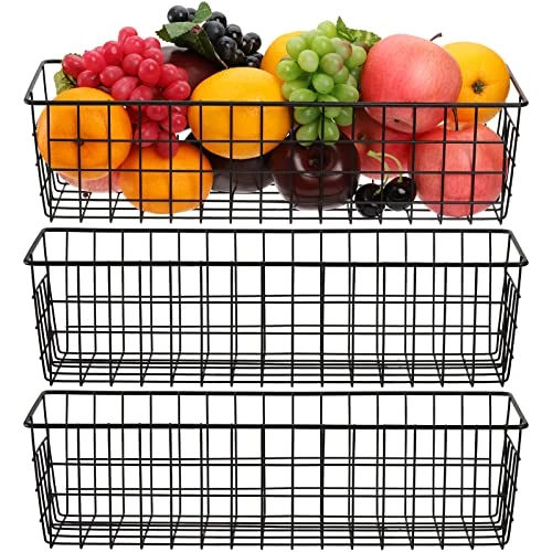 3 Pack Metal Wire Storage Organizer Basket, 16.2" X 6.3" X 4.4" Bin Basket With Handles, Versatile Organizer For Kitchen, Pantry, Closet, Laundry Room, Cabinets, Bathroom - Black - Image 2