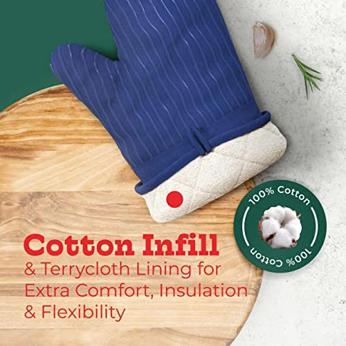 IG RED HOUSE Oven Mitts And Pot Holders Sets, With The Heat Resistance Of Silicone And Flexibility Of Cotton, Recycled Cotton Infill, Terrycloth Lining, 480 F Heat Resistant Pair Royal Blue - Image 5