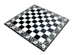 - 24" X 24" Black Marble Chess Design With Inlay Work Coffee Table/Centre Table Top Without Stand