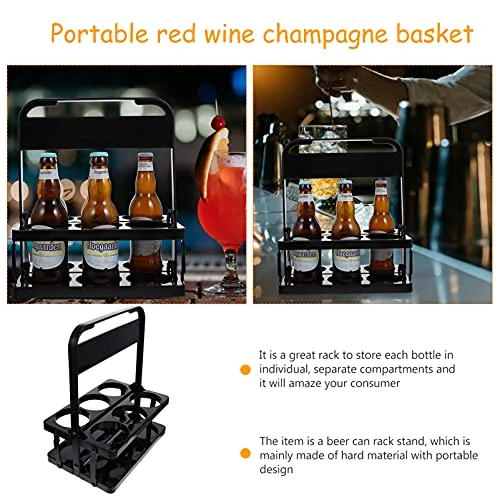 Folding Bracket Wine Bottle Carrier 6 Bottles Beer Caddy Organizer Black, Beverage Delivery Holder Plastic Drink Carrier For Delivery, Wine Rack Basket For Party Metal Storage Rack - Image 6