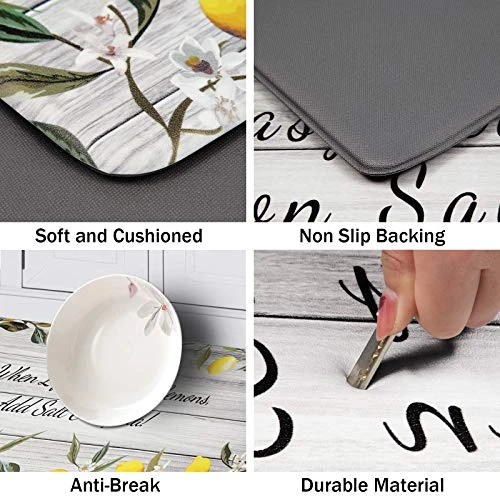 Anti Fatigue Kitchen Mat For Floor 2 Piece Waterproof Lemon Kitchen Rug Runner Thick Cushioned Kitchen Floor Mat Non Slip Kitchen Mat And Rug Comfort Heavy Duty Standing Mat Carpets For Kitchen - Image 4