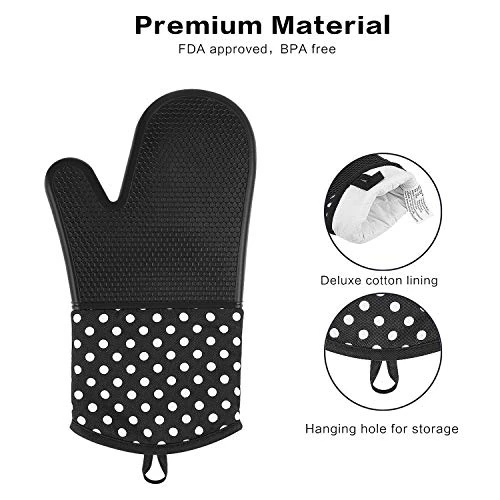 Silicone Oven Mitts, Extra Long Kitchen Oven Gloves, Professional Heat Resistant Baking Gloves, 1 Pair, Black - Image 4