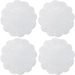 14 Inch Lace Cotton Doilies Crochet Handmade Placemats Round Table Cloth Doily, Pack Of 4 (White)