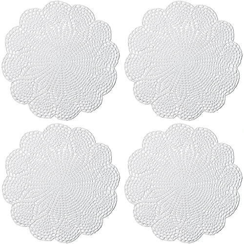 14 Inch Lace Cotton Doilies Crochet Handmade Placemats Round Table Cloth Doily, Pack Of 4 (White)