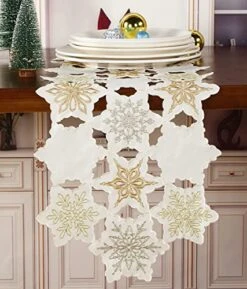 Holiday Christmas Table Runner 13"x68" Cutwork Embroidered Snowflake Dresser Scarf Table Topper For Home Dining Xmas Table Top Decoration (Runner 13"x68", Snowflake)