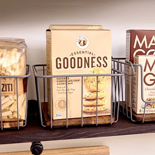 Ria Safford Collection Pantry Wire Basket With Acacia Wood, 10" X 8" X 5" - Image 2