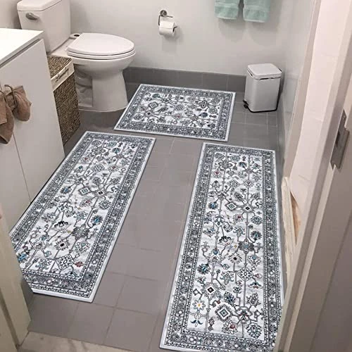 Vaukki Boho Kitchen Rug Sets 3 Pieces, Tribal Washable Kitchen Mats For Floor, Non Slip Soft Kitchen Area Rug Floor Mat For Kitchen, Laundry Room And Hallway (Grey, 20''x32''+20''x47''+20''x59'') - Image 6