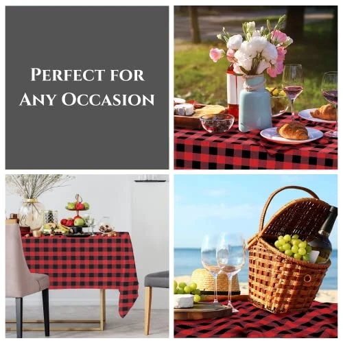 Ed And Black Plaid Tablecloth 60x84 Buffalo Check | Superior Fabric To 100% Cotton | Red & Black Buffalo Plaid Checkered Gingham Rectangle Farmhouse Table Cloth - Image 3