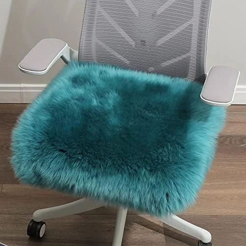 Sheepskin Chair Cushion Non-Slip Back Square Genuine Fur Chair Cover Silky Natural Wool Seat Cushion Pad Soft Area Rugs Carpet For Home Office Restaurant Chair 18x18 Inch (Pack Of 1), Ivory White - Image 11