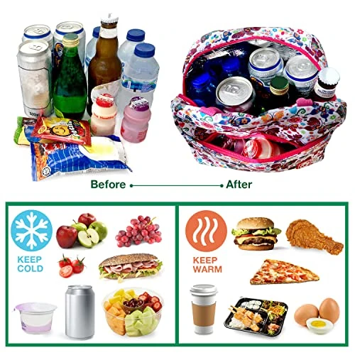 Waterproof Insulated Reusable Lunch Bag Food Drinks Container With Front Padded Pocket Double Zippers For Kids Men Women Work School Picnic Butterflies - Image 4