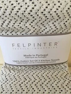 3 Pc Set Kitchen Towels Made In Portugal 19x27 Black Stitches On White 100% Cotton