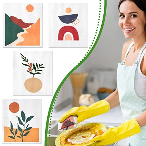 8 Pcs Swedish Kitchen Dishcloths Kitchen Towels Absorbent Swedish Reusable Sponge Cleaning Dish Cloths Quick Drying Kitchen Swedish Washable Decorative Tea Towels Bar Hand Towel (Boho Style) - Image 4