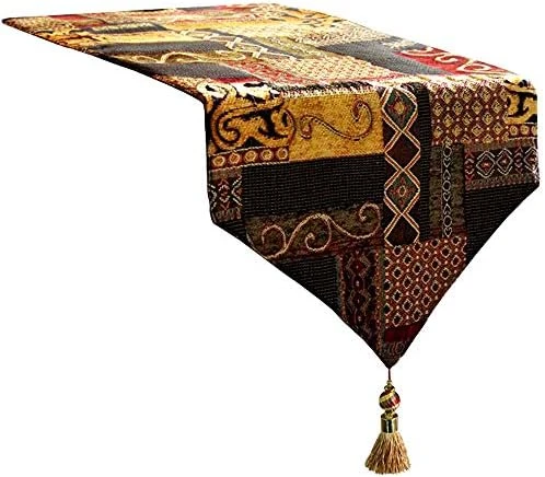 Farmhouse Table Runner, 13x72 Inches Luxury Double Layer Cotton Jacquard Boho Table Runner With Tassel Golden Illusion Collection For Dining Room Dresser Decor - Image 14