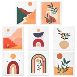 8 Pcs Swedish Kitchen Dishcloths Kitchen Towels Absorbent Swedish Reusable Sponge Cleaning Dish Cloths Quick Drying Kitchen Swedish Washable Decorative Tea Towels Bar Hand Towel (Boho Style)