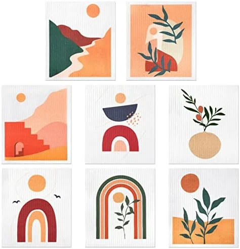 8 Pcs Swedish Kitchen Dishcloths Kitchen Towels Absorbent Swedish Reusable Sponge Cleaning Dish Cloths Quick Drying Kitchen Swedish Washable Decorative Tea Towels Bar Hand Towel (Boho Style) - Image 7