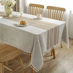 Tablecloths For Rectangle Tables,Cotton Linen Table Cloth Waterproof Tablecloth Wrinkle Free Farmhouse Dining Table Cover,Soft Fabric Table Cloths With Tassels,Brown,55" X 70",4-6 Seats