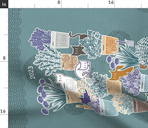 Spoonflower Printed Tea Towel, Linen Cotton Canvas - 2023 Calendar Cats Teal Pine Green Forest Garden House Plants Food Pets Print Decorative Kitchen Towel - Image 3