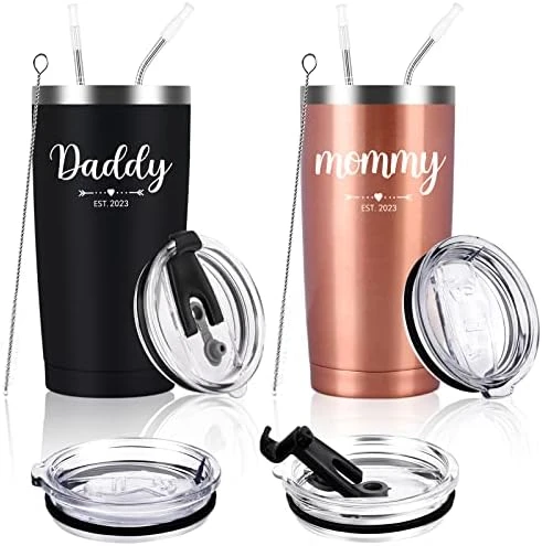 Daddy And Mommy Est 2023 Travel Tumbler, New Parents Insulated Tumblers 20Oz, Mom Dad Gift For Mother's Day, Father's Day, Christmas, New Pregnancy, Birthday, Baby Shower (Black Aqua Blue) - Image 8
