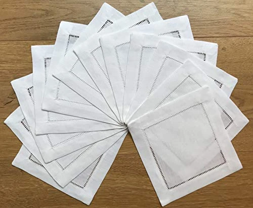 White Linen Cocktail Napkin 6"x6" Set Of 50 Linen Cloth Napkin Coasters-Ladder Hemstitch 100% Linen Beverage Party Napkin Coaster Super Value Bulk 50 Pack - Image 3