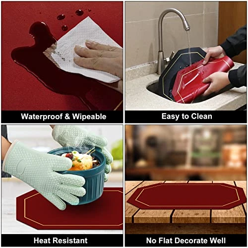 Reversible Placemats Set Of 6 - MYGCCA Faux Leather Heat Resistant Placemats Washable Table Mats Waterproof Wipeable Place Mats For Dining Table Wedding Coffee Shop Decorations (Wine Red And Black) - Image 4