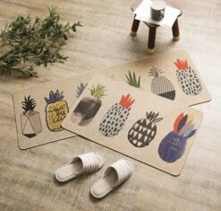 Kitchen Rugs,GABWE 2 Piece Kitchen Rugs Comfort Vintage Microfiber Non-Slip Rubber Back Doormat Mat Area Rug(18"X29"+18"X47" Pineapple)