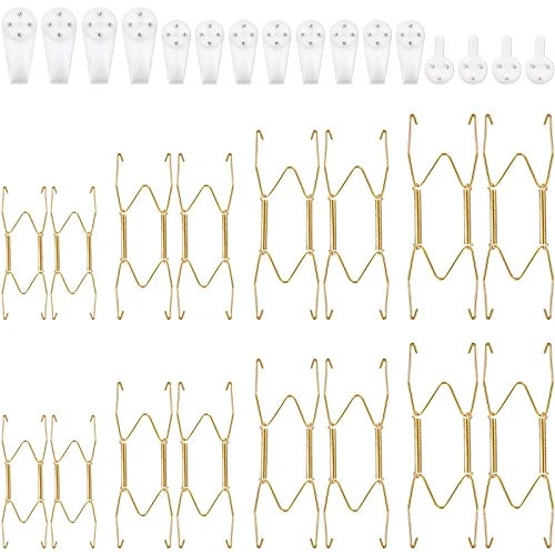 16 Pack Plate Hangers, 6/ 8/ 10/ 12 Inch Wall Plate Hangers With 16 Pieces Wall Hooks Stainless Steel Wire Plate Hanger Holders Compatible With 6 To 12 Inch Decorative Plates