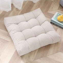 Chair Cushions 22"x22" Square Windows Pad For Adults Seating Pillows Set Of 2, Beige