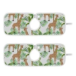 Kcldeci 2 Pack Faucet Mat Splash Guard For Kitchen Sink,Giraffe On Green Palm Trees 30x5 Inch Faucet Handle Drip Catcher Tray Absorbent Mat Fast Dry Mat For Kitchen, Bathroom
