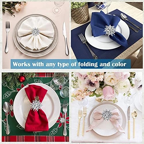 Rhinestone Napkin Rings Silver Set Of 6, Cute Elegant Crystal Bling Flower Napkin Rings Wraps Serviette Buckles Holder Bands For Wedding Birthday Easter Thanksgiving Christmas Dinner Holiday - Image 4
