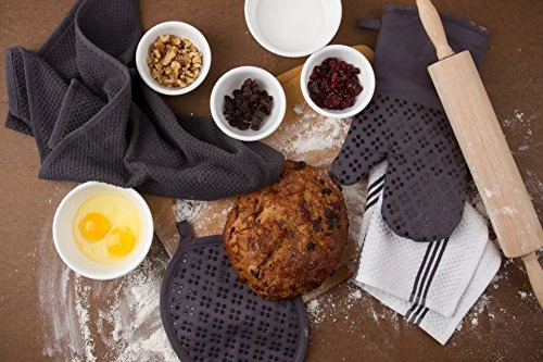 Oven Mitts And Pot Holders Set Of 9 With Kitchen Towels And Dishcloths, Oeko-Tex Cotton Terry Kitchen Dish Towels & Dish Cloths, Non-Slip Silicone Oven Mitt Set, Gray - Image 2