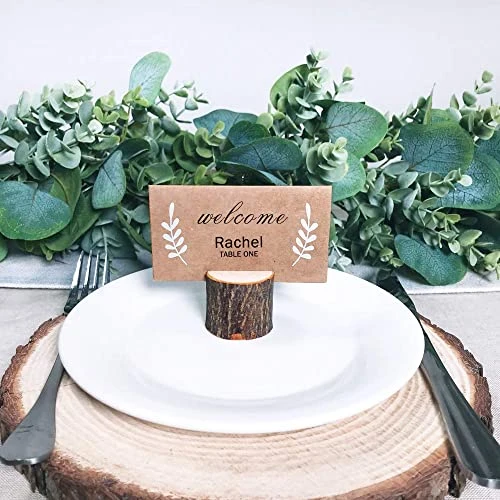 30 Pcs Rustic Wood Place Card Holders Circular Table Numbers Holder Stand Wooden Bark Memo Holder Card Photo Picture Note Clip Holders And Kraft Place Cards Bulk Wedding Party Table Number Sign - Image 3