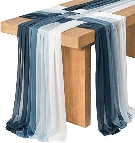 10ft Wedding Weave Table Runner For Sweetheart Table (Set Of 8, White & Navy Blue) - Image 7