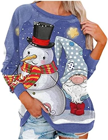 Womens Crewneck Sweatshirt Cute Fashion Christmas Print Long Sleeve Sweatshirts Loose Tops Pullover Top Streetwear - Image 9