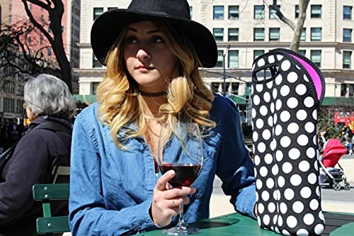 2-Bottle Stain Resistant Neoprene Wine/Water Bottle Tote Big Dot Black & White 2B-BBW - Image 3