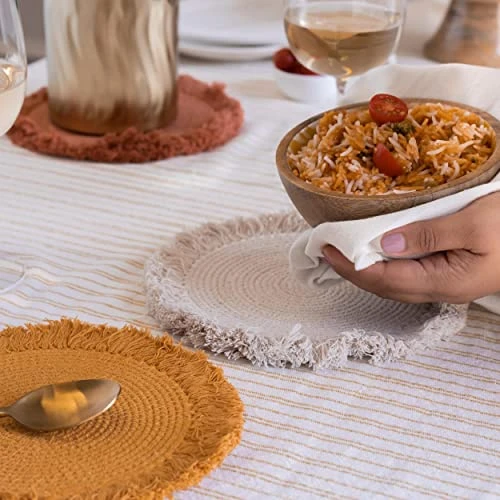 Pot Holders For Kitchen, Hot Pads Or Trivets For Hot Dishes Pots And Pans, Stylish Mats For Wooden Table Or Modern Farmhouse Kitchen Decor, Set Of 3, 100% Cotton, 8.5 Inches, Belle Rust - Image 4