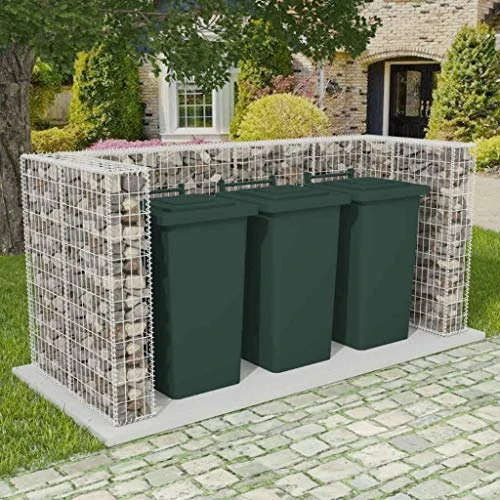 UsGear Gabion Triple Wheelie Bin Surround Steel 98.4"x39.4"x47.2" , Material: Galvanised Steel -560