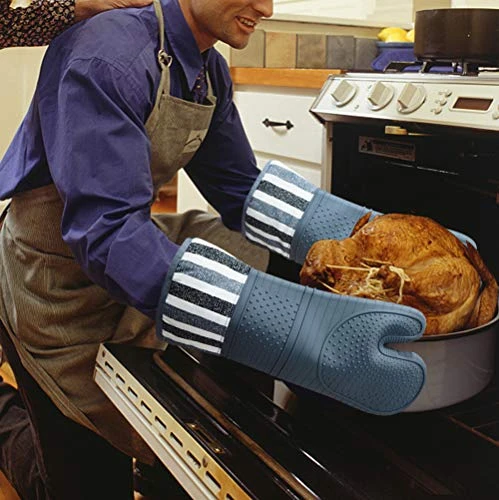 Heat Resistant 550 Degree Oven Mitt, Silicone Oven Hot Mitts - 1 Pair, Extra Long Professional Baking Oven Gloves - Food Safe,Pot Holders Cooking,Grilling,Kitchen (Grey Mittens) - Image 5